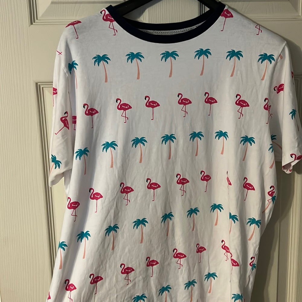 Large Men’s Summer Flamingo Shirt (95% cotton 5% spandex)